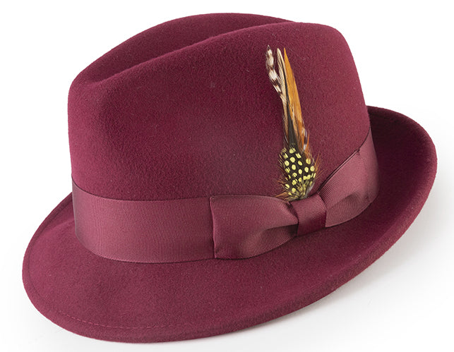 Pinch Crushable Wool Snap Brim Hat in Wine