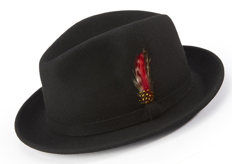 Black Dress Hat Center Crease Stingy Snap Brim