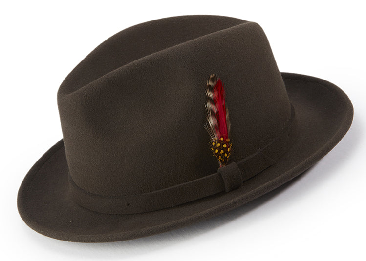 Brown Dress Hat Center Crease Stingy Snap Brim