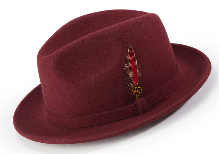 Burgundy Dress Hat Center Crease Stingy Snap Brim