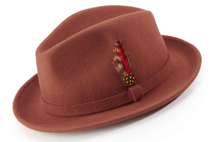 Cognac Dress Hat Center Crease Stingy Snap Brim