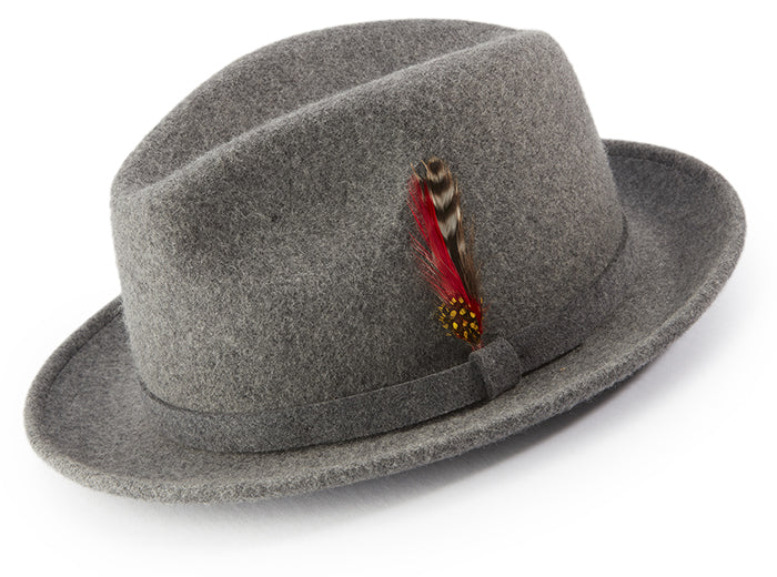 Gray Dress Hat Center Crease Stingy Snap Brim