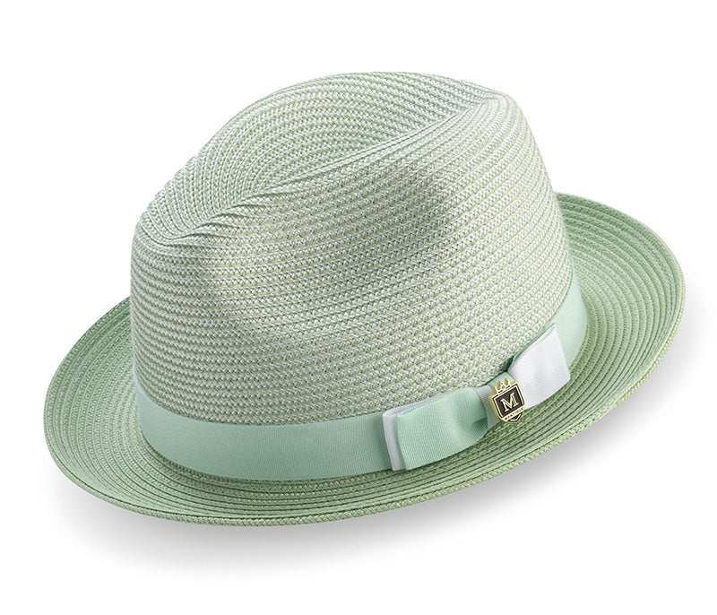 Apple Green Men's Two Tone Braided Pinch Fedora with Grosgrain Ribbon
