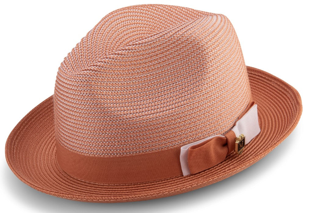 Apricot Men's Two Tone Braided Pinch Fedora with Grosgrain Ribbon