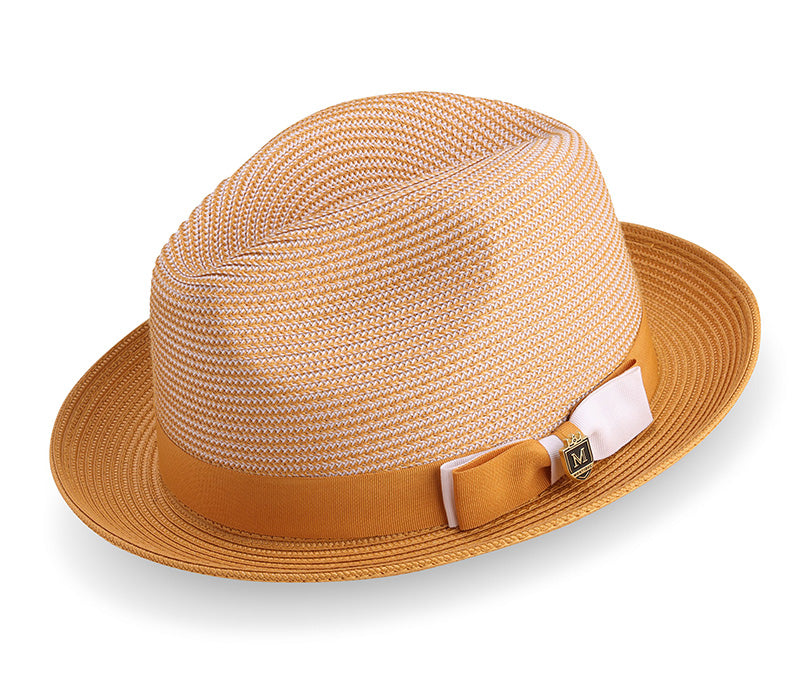 Gold Men's Two Tone Braided Pinch Fedora with Grosgrain Ribbon