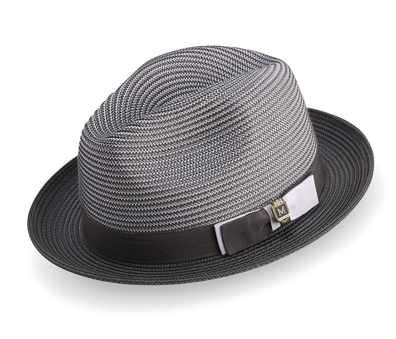 Gray Men's Two Tone Braided Pinch Fedora with Grosgrain Ribbon