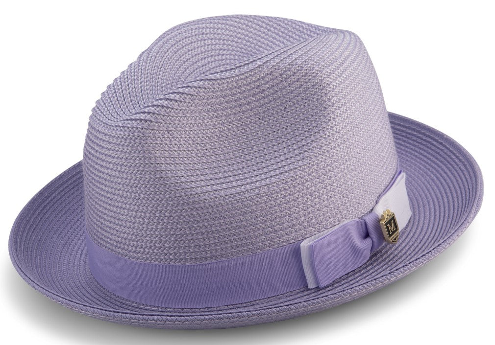 (M) Lavender Men's Two Tone Braided Pinch Fedora with Grosgrain Ribbon