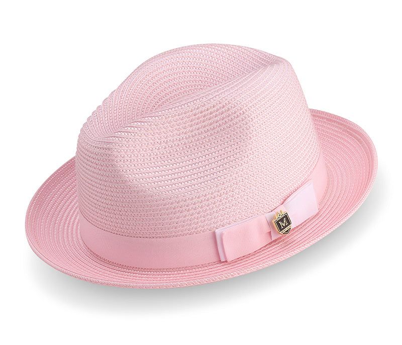 Pink Men's Two Tone Braided Pinch Fedora with Grosgrain Ribbon
