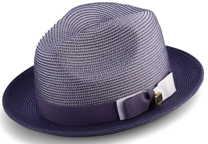 Purple Men's Two Tone Braided Pinch Fedora With Grosgrain Ribbon 