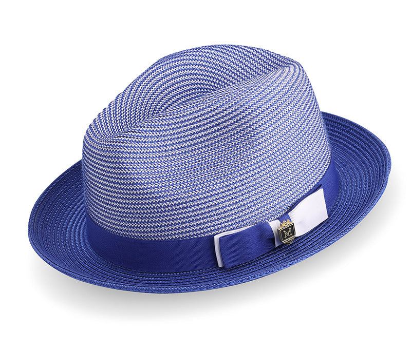 Royal Blue Men's Two Tone Braided Pinch Fedora with Grosgrain Ribbon