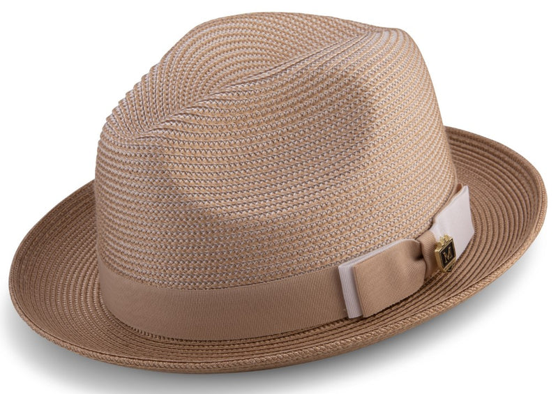Tan Men's Two Tone Braided Pinch Fedora with Grosgrain Ribbon