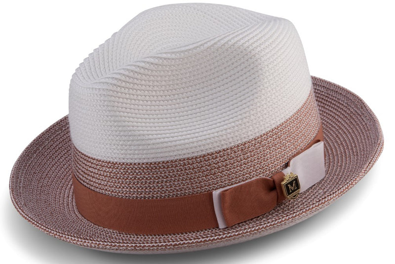 Men's Braided Straw Fedora Two Tone Weave in Cognac