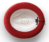 2 ¼" Brim Wool Felt Dress Hat with Feather Accent White with Red Bottom