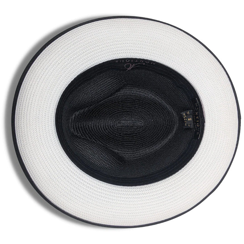 Black Wide Brim Braided Pinch Fedora Hat with White Bottom