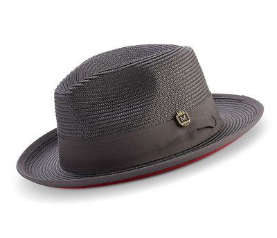 Gray Wide Brim Braided Pinch Fedora Hat with Red Bottom | Suits Outlets ...