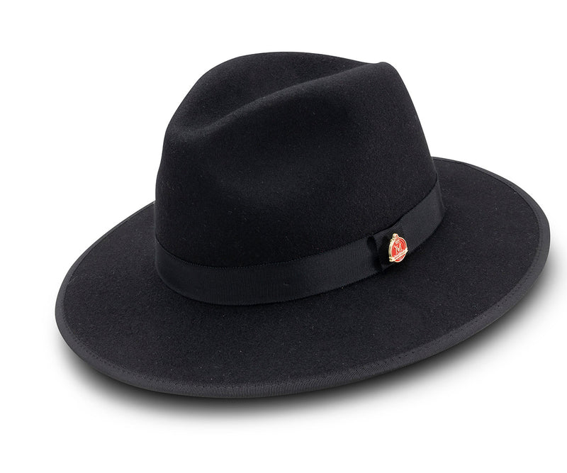 Black 3 ⅛" Brim Wool Felt Hat with Red Bottom