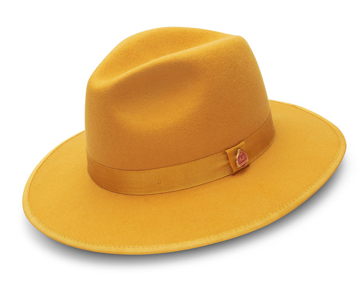 Gold 3 ⅛" Brim Wool Felt Hat with Red Bottom