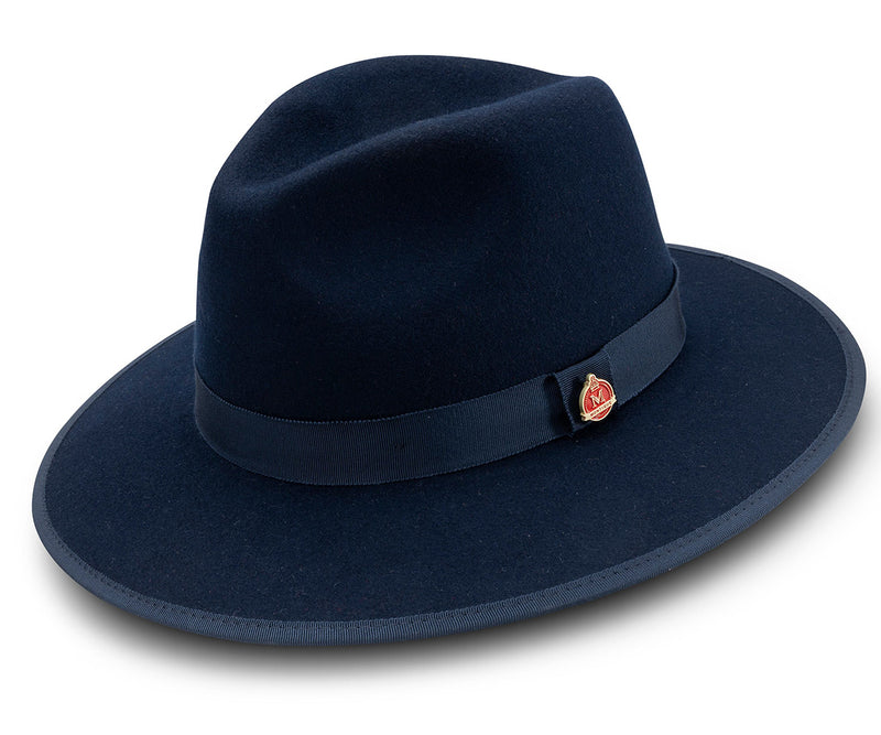 Navy 3 ⅛" Brim Wool Felt Hat with Red Bottom