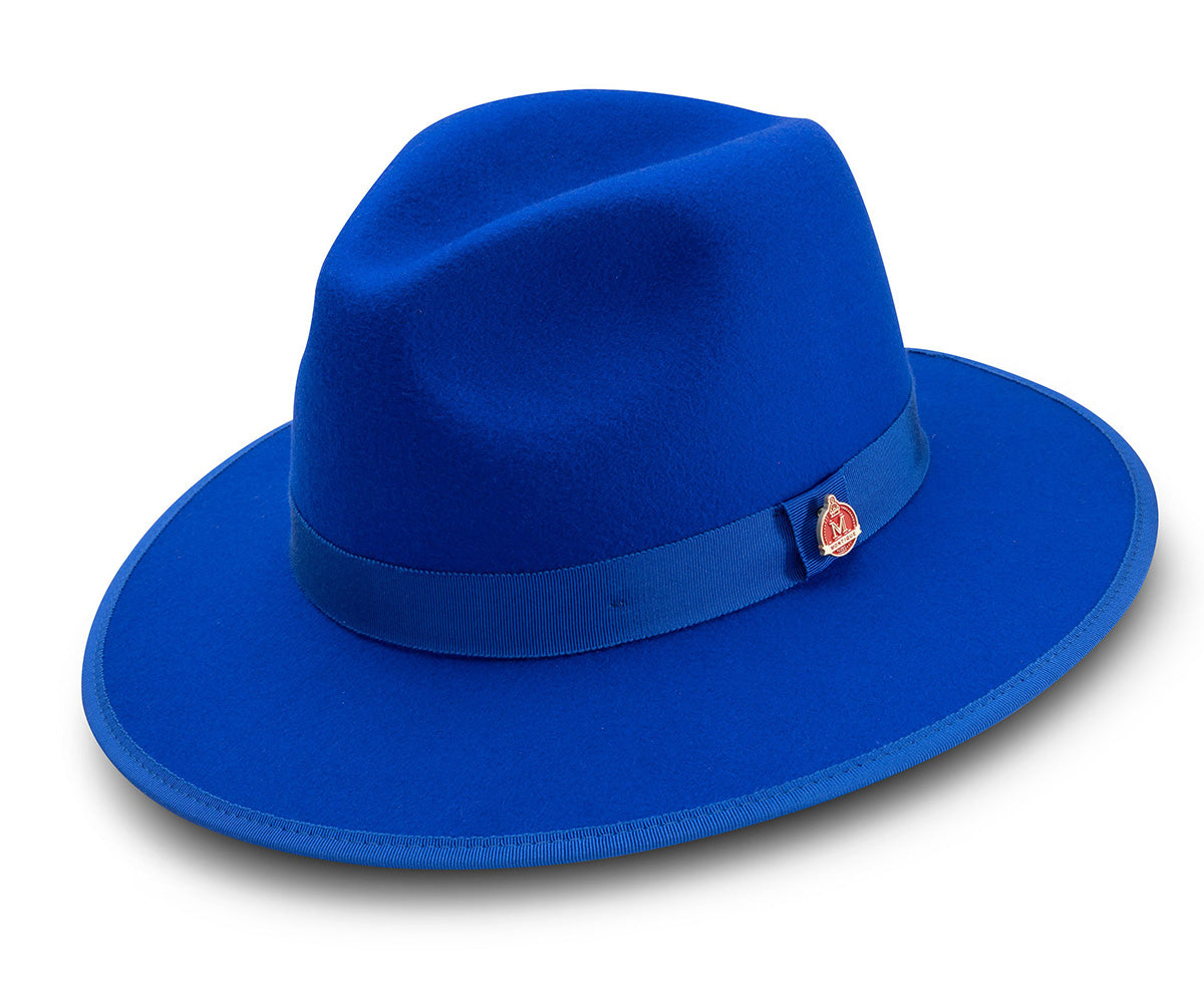 Royal Blue 3 ⅛" Brim Wool Felt Hat with Red Bottom