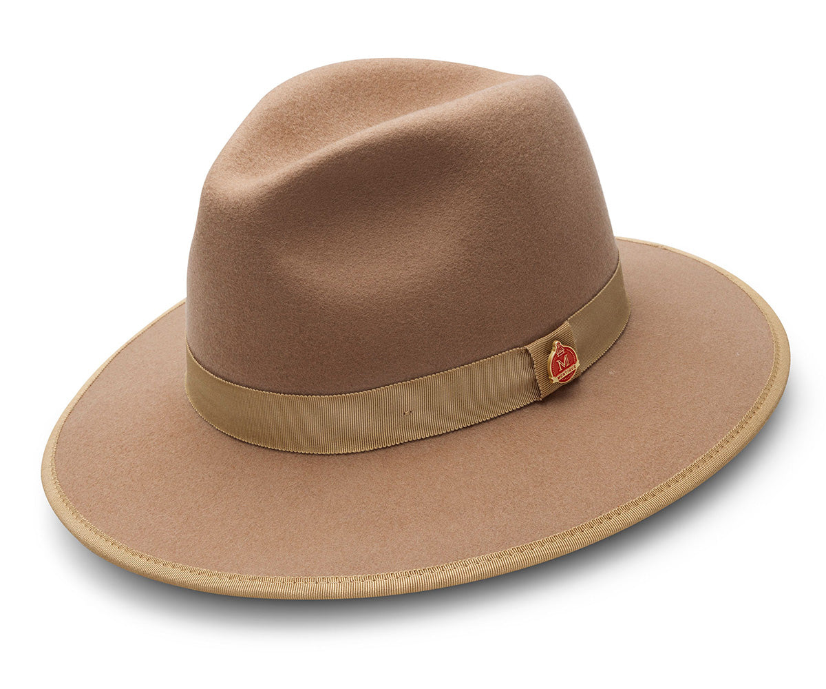Tan 3 ⅛" Brim Wool Felt Hat with Red Bottom