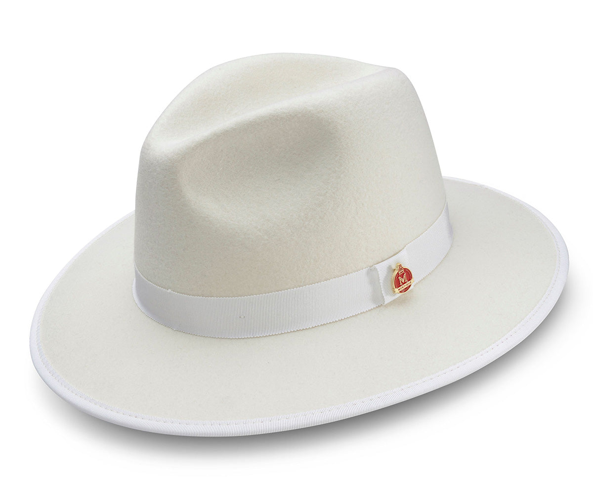 White 3 ⅛" Brim Wool Felt Hat with Red Bottom