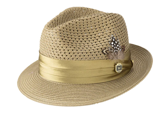 Olive Solid Color Pinch Braided Fedora With Matching Satin Ribbon