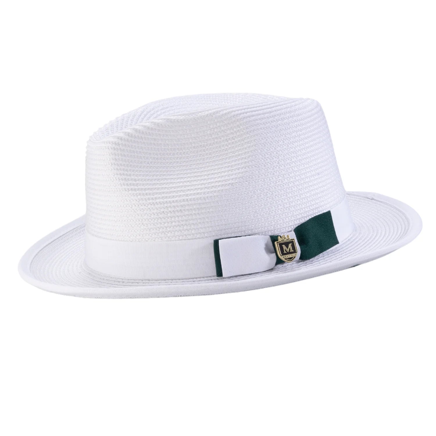 Braided Stingy Brim Pinch Fedora Hat - White With Emerald Bottom 