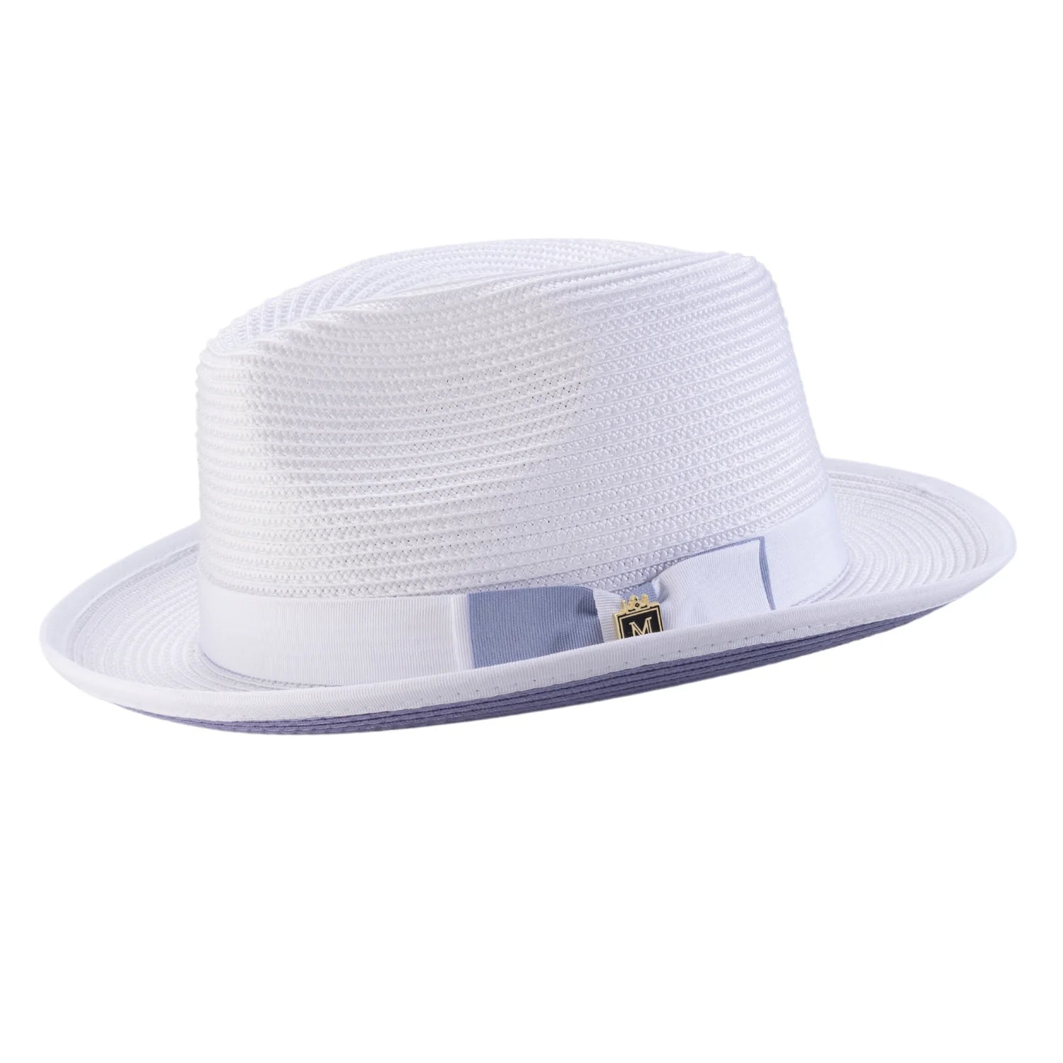 Braided Stingy Brim Pinch Fedora Hat - White with Lavender Bottom