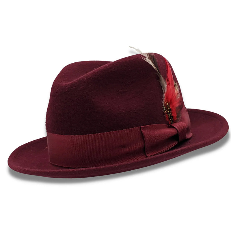 Burgundy 2 ¼" Brim Beaver Look Felt Hat