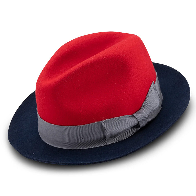 Red Wool Felt Hat 2 ¼" Wide Navy Brim