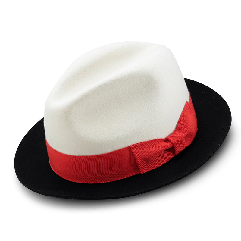 White Wool Felt Hat 2 ¼" Wide Black Brim