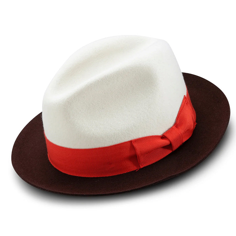 White Wool Felt Hat 2 ¼" Wide Brown Brim