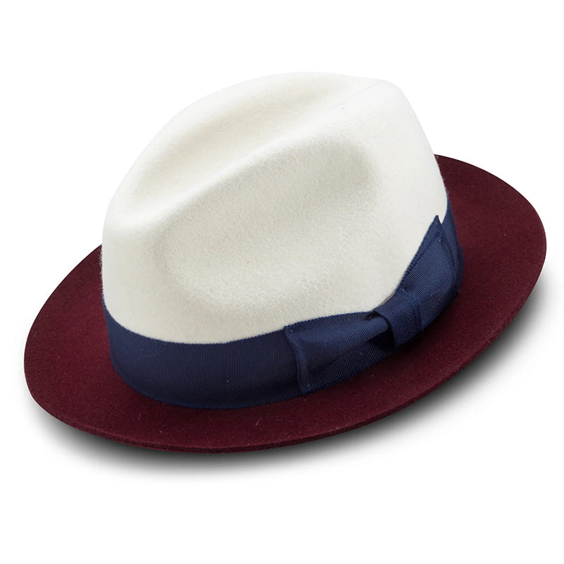 White Wool Felt Hat 2 ¼" Wide Burgundy Brim