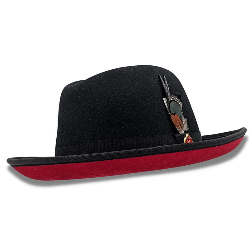 Black 2 ¾" Brim Red Bottom Wool Felt Dress Hat