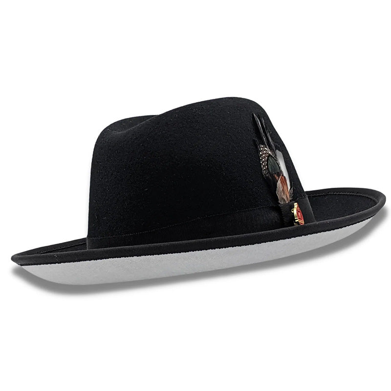 Black 2 ¾" Brim White Bottom Wool Felt Dress Hat
