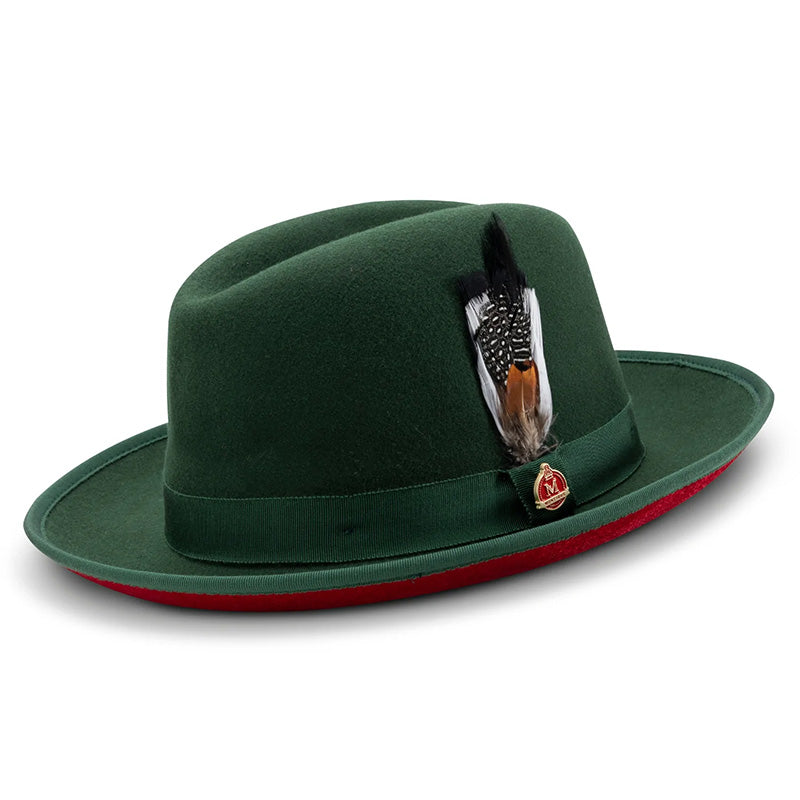 Hunter Green 2 ¾" Brim Red Bottom Wool Felt Dress Hat