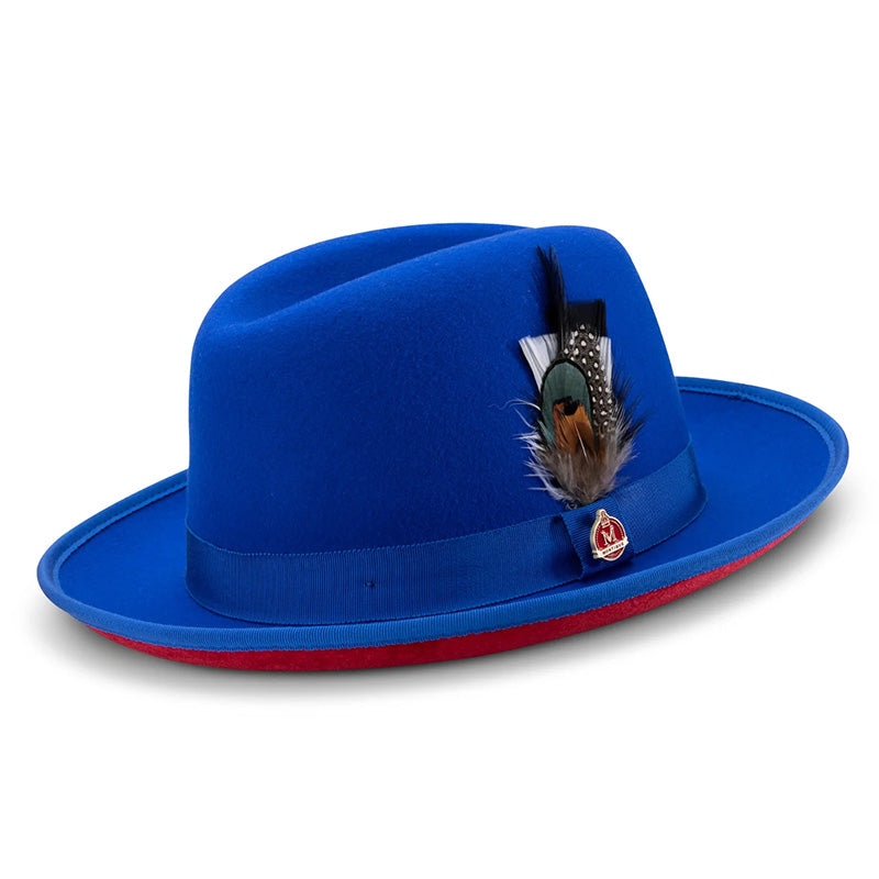Royal Blue 2 ¾" Brim Red Bottom Wool Felt Dress Hat