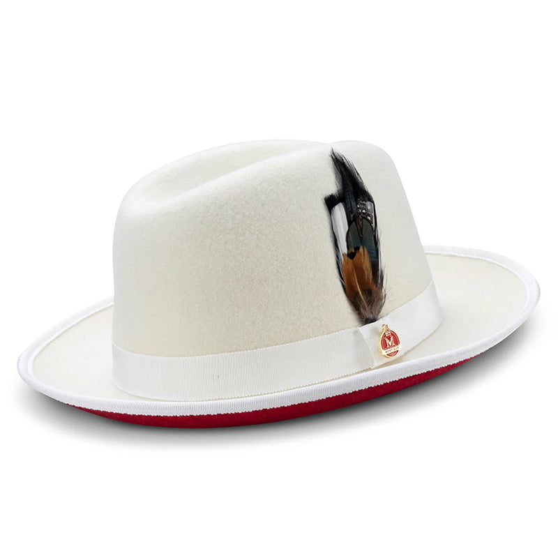 White 2 ¾" Brim Red Bottom Wool Felt Dress Hat