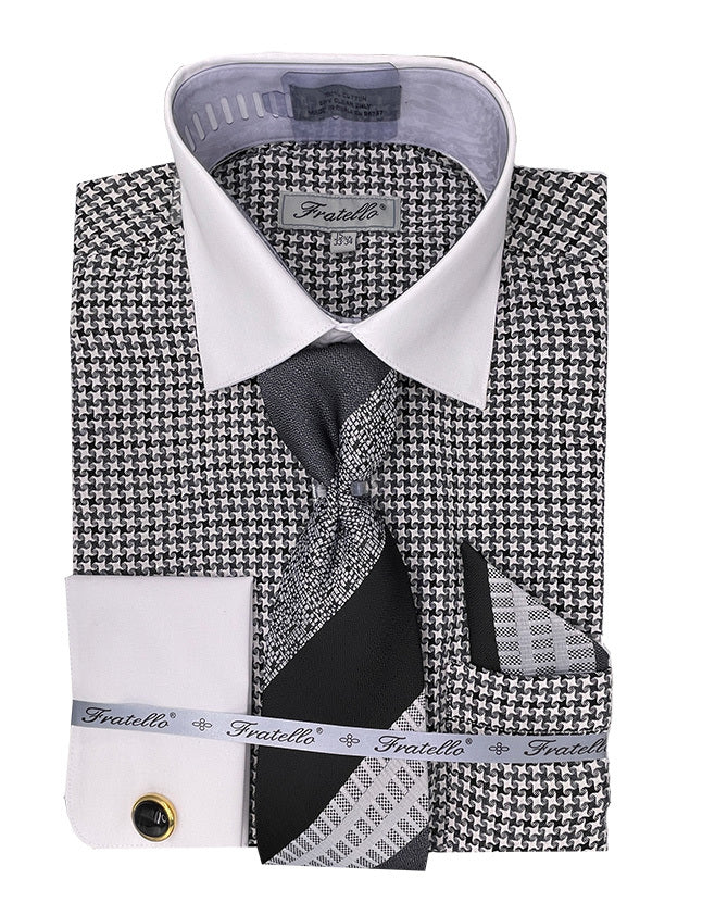 white and black checkered dress shirt Men's Plaid Set with Tie Handkerchief 16½ 34/35 / Black Available in sizes XS Size:EU32 Black tie wedding guest Après June