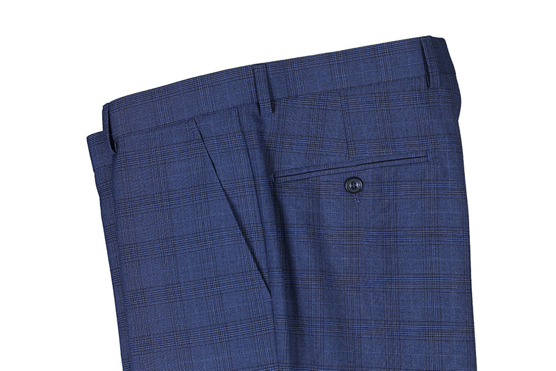 San Gemini Collection - 3 Piece Suit 2 Buttons Blue Glen Plaid Regular ...