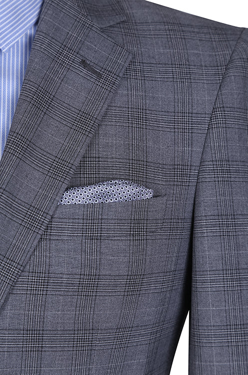 San Gemini Collection - 3 Piece Suit 2 Buttons Gray Glen Plaid Regular Fit