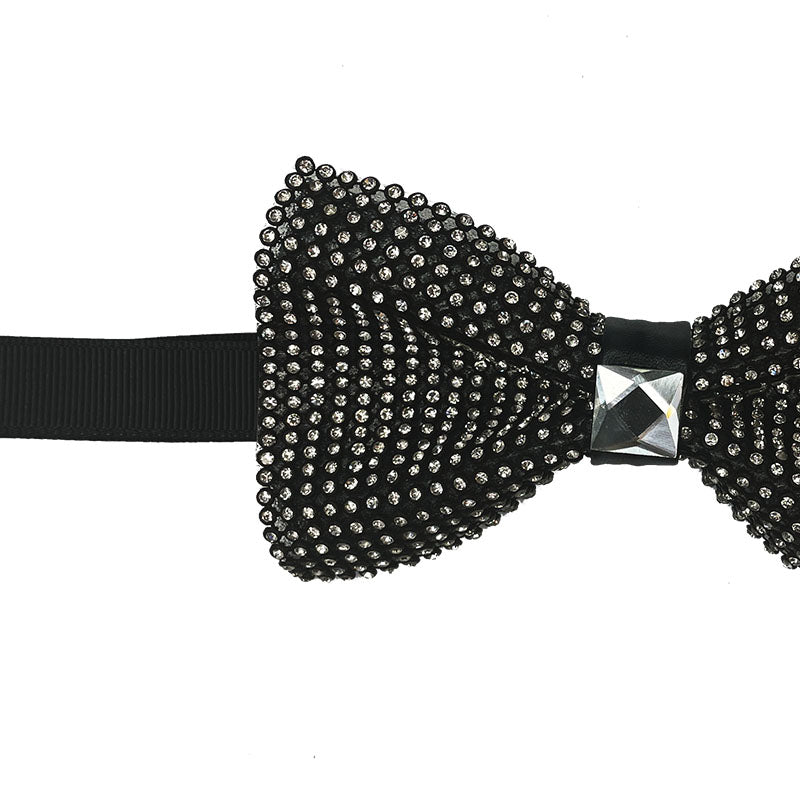 Black and White Sparkling Crystal Adjustable Men's Bowtie Accessory Box