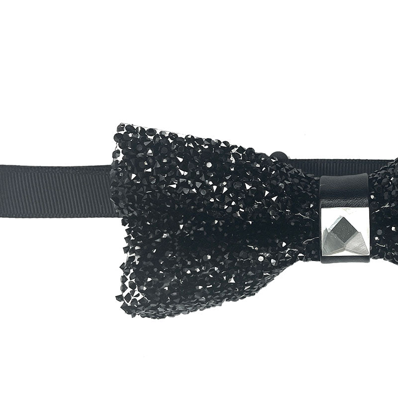 Black Sparkling Crystal Adjustable Men's Bowtie Accessory Box