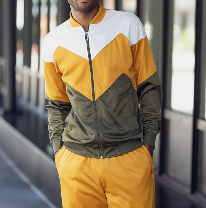 Men's Track Suit Chevron Design in Gold & Olive