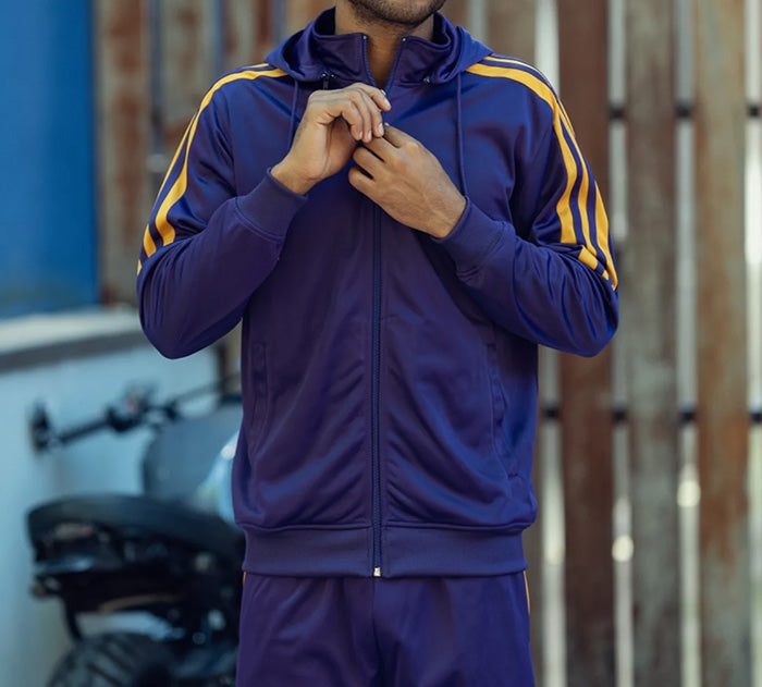 Men's Track Suit with Detachable Hood in Purple
