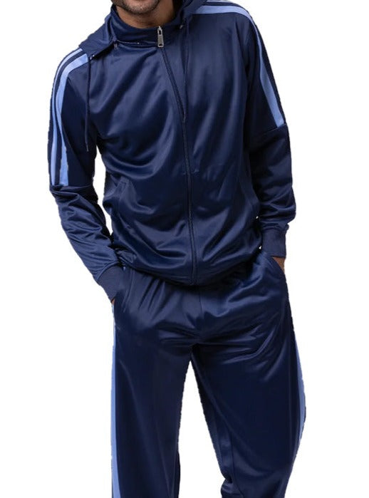 Men's Track Suit with Detachable Hood in Navy