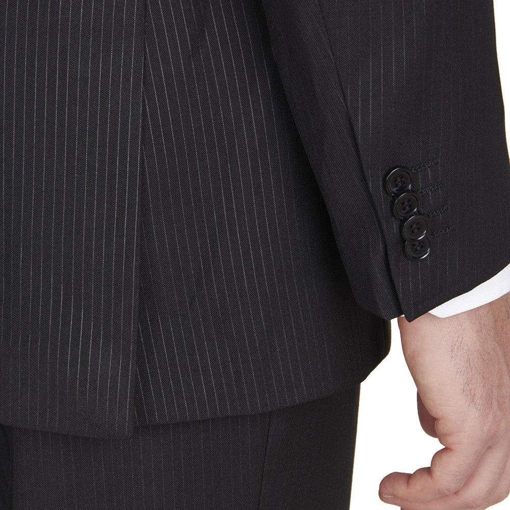 (46L) Modern Fit 2 Piece Pinstripe Suit 2 Button Black