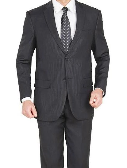 (46L) Modern Fit 2 Piece Pinstripe Suit 2 Button Black