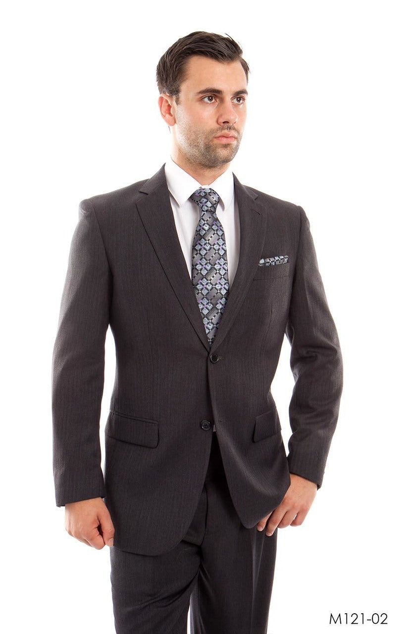 Ares Collection - Stripe Tone on Tone Regular Fit Suit 2 Button 2 Piece in Gray