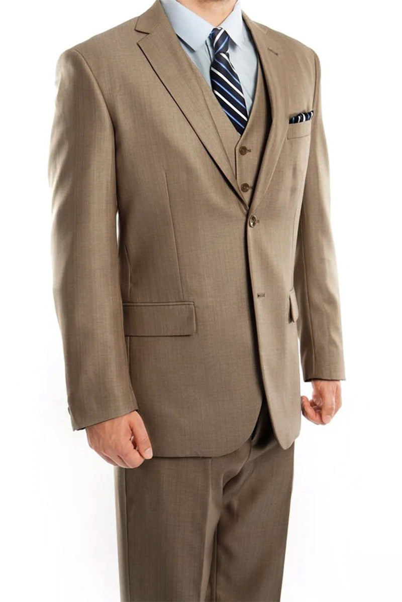 Dark Tan 3 Piece Modern Fit Suit 2 Button V-Neck Vest